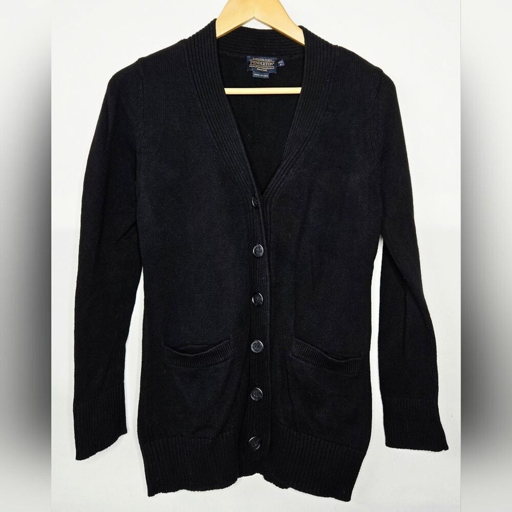 Womens Black 100% Cotton Pendleton Cardigan Sweater Sz Petite old money Granny